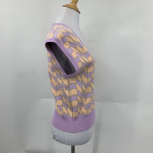 Current Air Sweater Women L Large Lilac Creamsicle Funky Ribbed Knit V Neck Vest - Picture 4 of 13